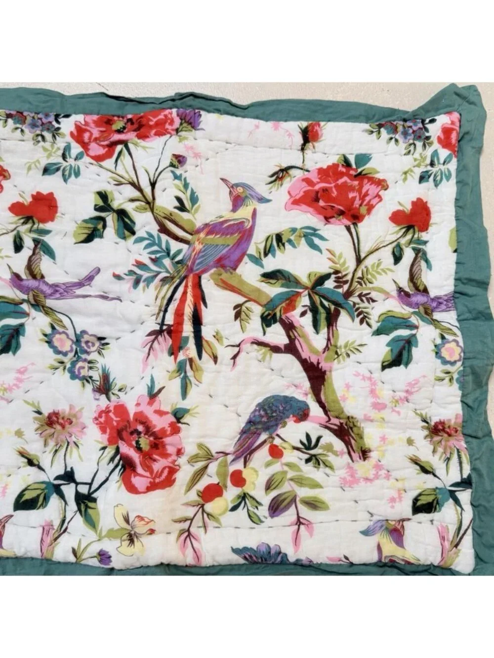 World Market Quilted Pillow Shams Cottage Flowers Birds Garden Farmhouse 20x26